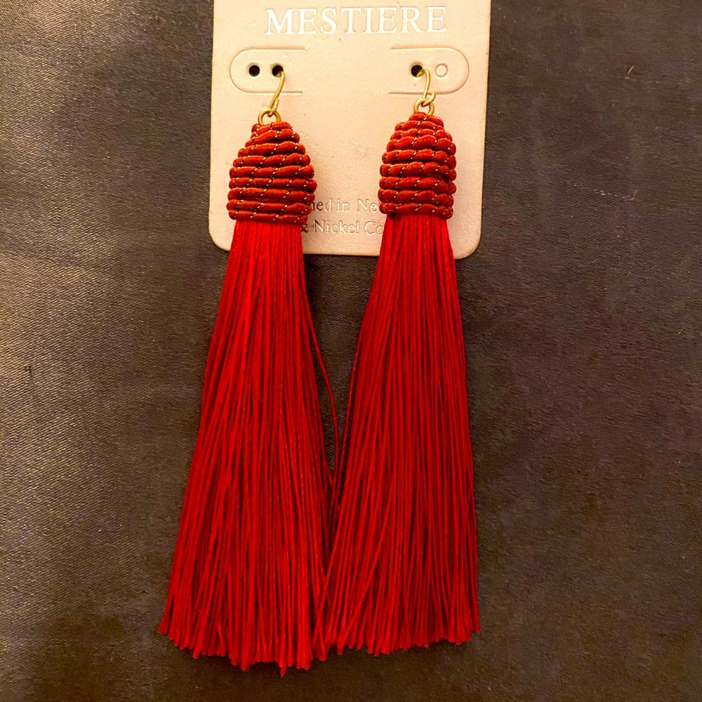 Vibrant Red Tassel Earrings